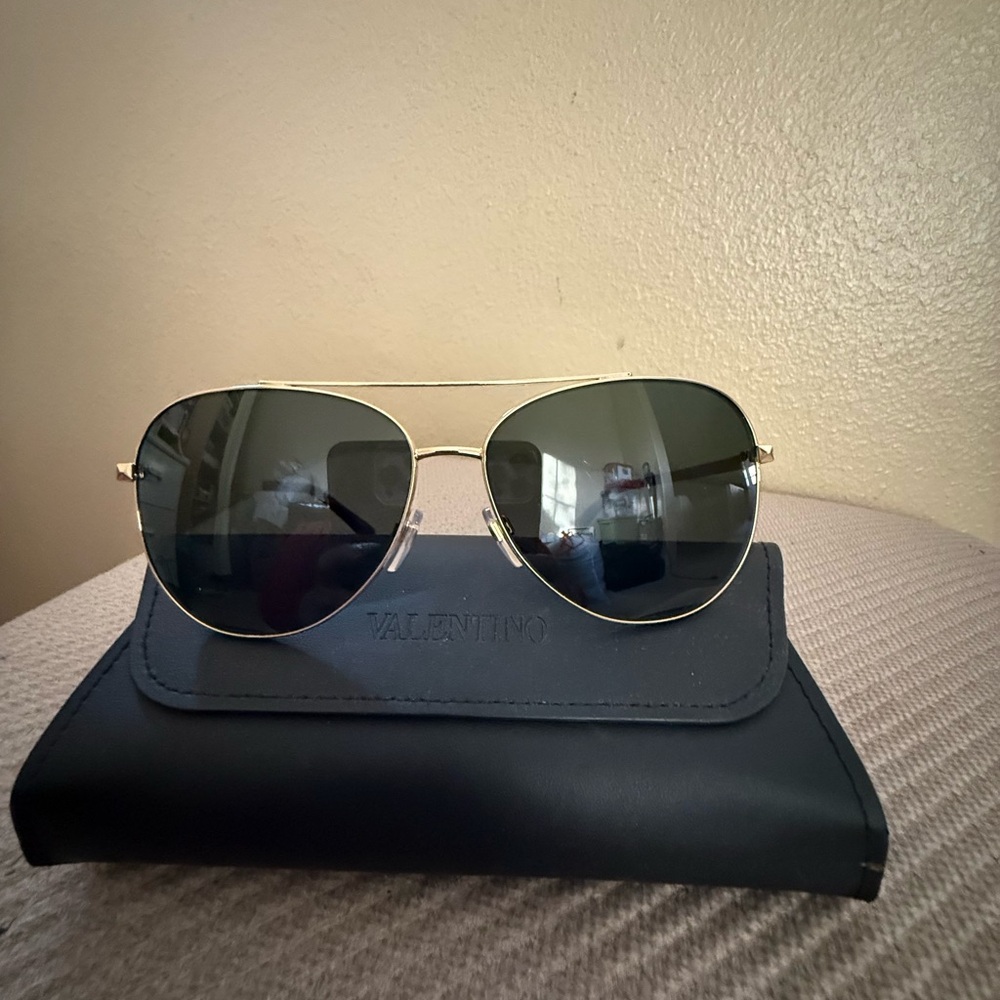 Valentino Black and Gold Aviator Sunglasses
